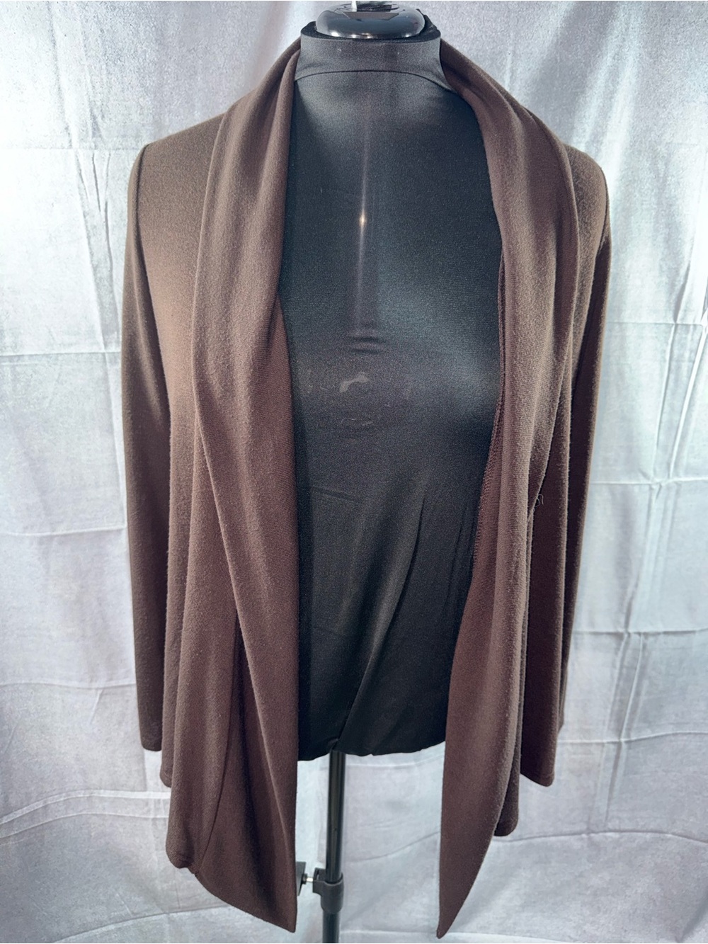 3018-Dress Barn Brown Draped Open Front Cardigan